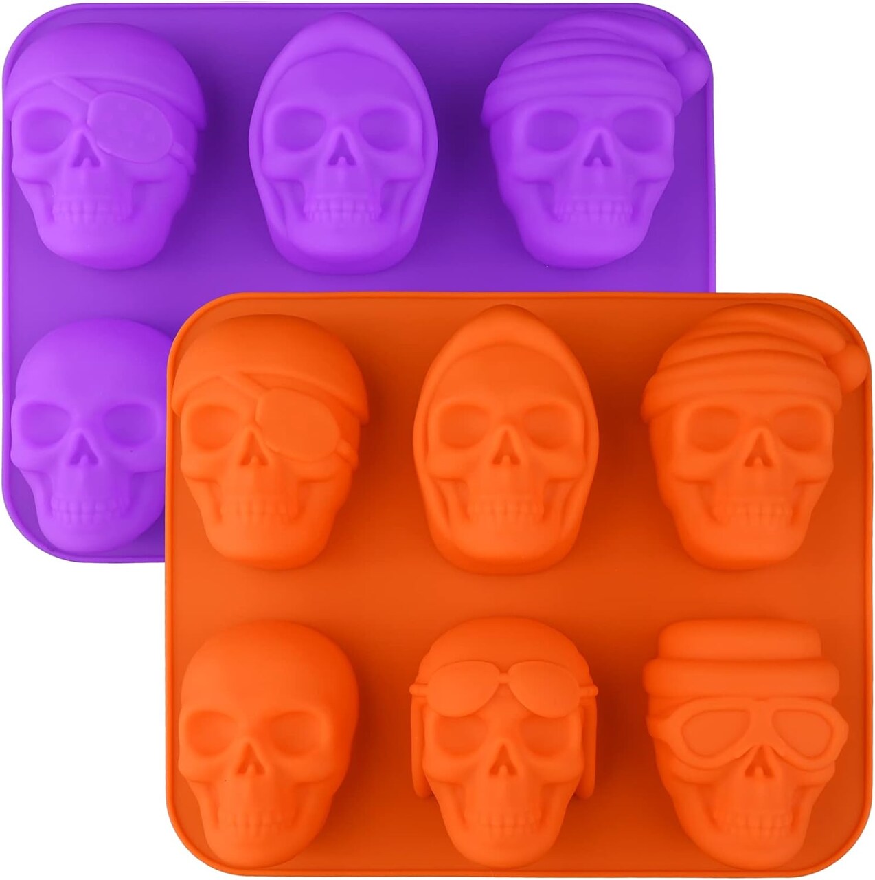 Large Skull Cake Pan Silicone Molds, 2 Pack 6 Cavity Halloween Skull CakeletChocolate Molds Candy Pizza Baking Molds Handmade Soap Tray